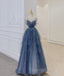 Blue Tulle Beads Long Ball Gown Dress Blue Evening Dress