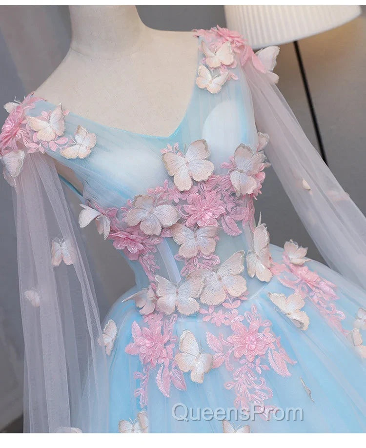 Blue Tulle Evening Dress with Pink Lace Blue Ball Gown Sweet 16 Dress Evening Prom Dress shops