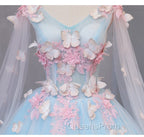 Blue Tulle Evening Dress with Pink Lace Blue Ball Gown Sweet 16 Dress Evening Prom Dress shops