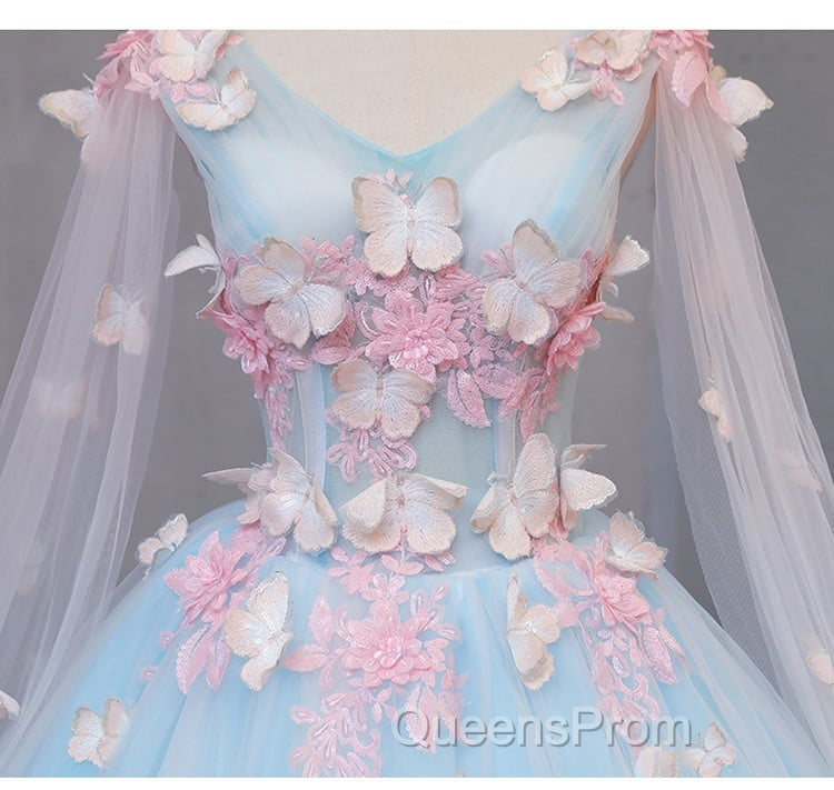 Blue Tulle Evening Dress with Pink Lace Blue Ball Gown Sweet 16 Dress Evening Prom Dress shops