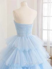 Blue Tulle High Low Evening Prom Dress, Blue Tulle High Low Evening Graduation Dress