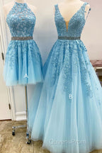 Blue tulle lace A line Evening Prom Dress blue lace tulle formal Dress