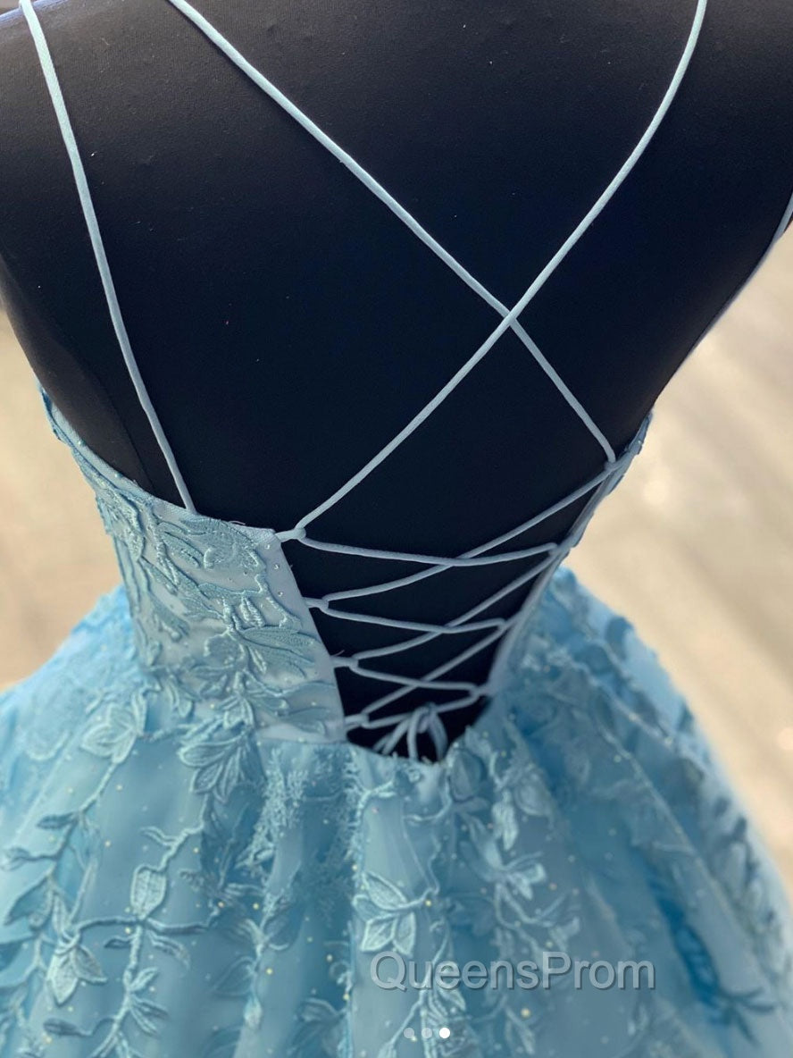 Blue Tulle Lace Long Evening Prom Dress Blue Tulle Lace Evening Dress