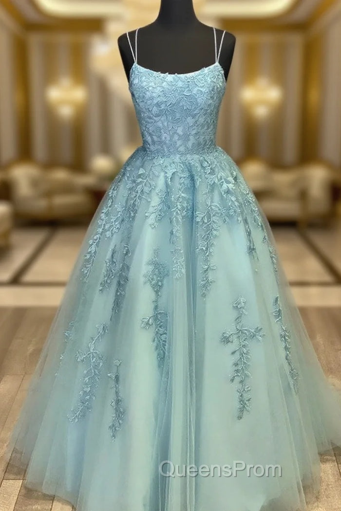 Blue Tulle Lace Long Evening Prom Dress Blue Tulle Lace Evening Dress Main image