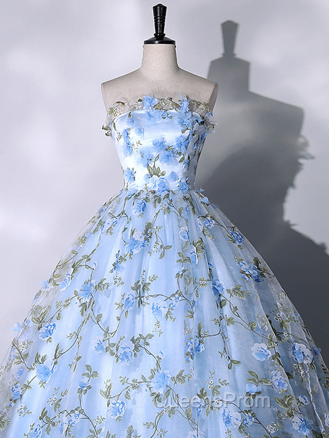 Blue Tulle Lace Long Evening Prom Dress, Ball Gown Blue Sweet 16 Dress