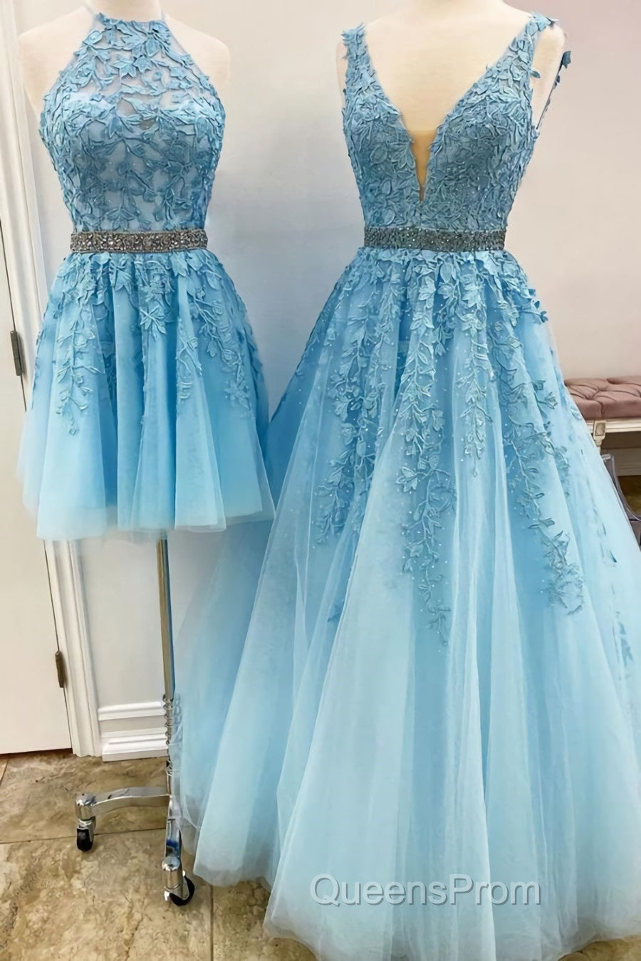 Blue Tulle Lace Evening Prom Dress, Blue Tulle Lace Formal Evening Dress Secondary image