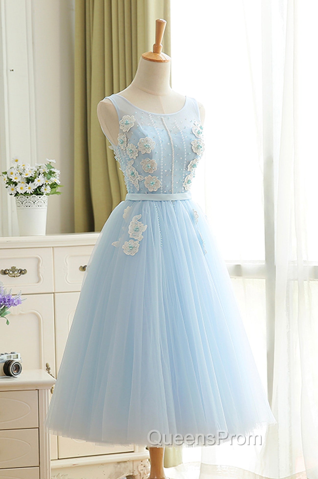 Blue Tulle Lace Short Evening Prom Dress, A-Line Homecoming Party Dress Secondary image