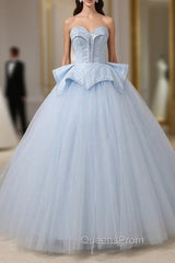 Blue Tulle Lace Up Sweetheart Ball Gown Beading Wedding Dress