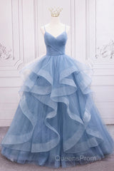 Blue Tulle Layers Long Party Dress Evening Prom Dress, Beautiful Sweet 16 Dress