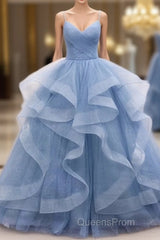 Blue Tulle Layers Long Party Dress Evening Prom Dress, Beautiful Sweet 16 Dress