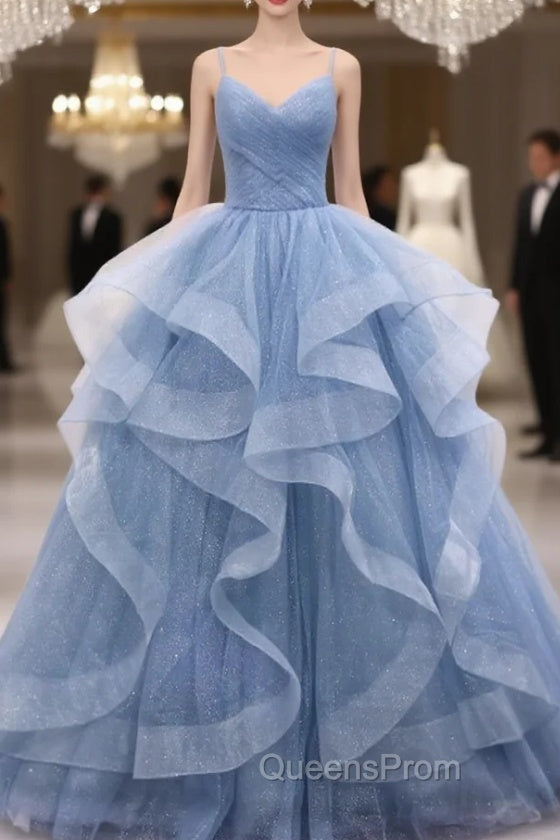 Blue Tulle Layers Long Party Dress Evening Prom Dress, Sweet 16 Dress Secondary image