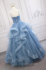 Blue Tulle Layers Long Party Dress Evening Prom Dress, Sweet 16 Dress