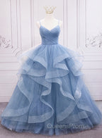Blue Tulle Layers Long Party Dress Evening Prom Dress, Sweet 16 Dress