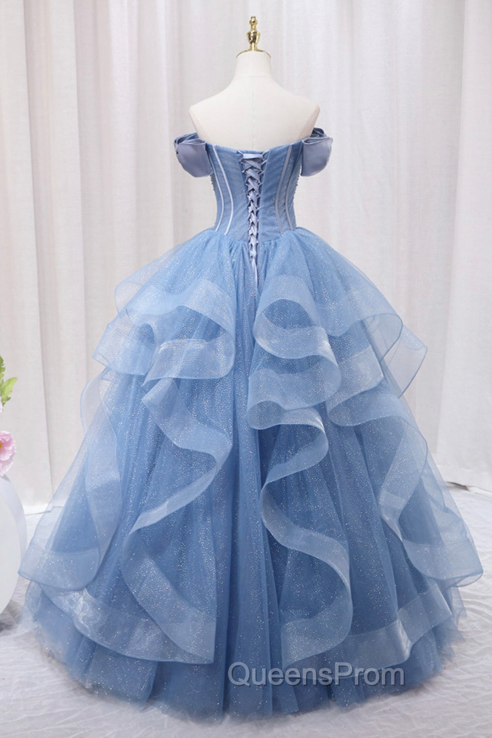 Blue Tulle Layers Long Evening Prom Gown, A-Line Blue Evening Dress