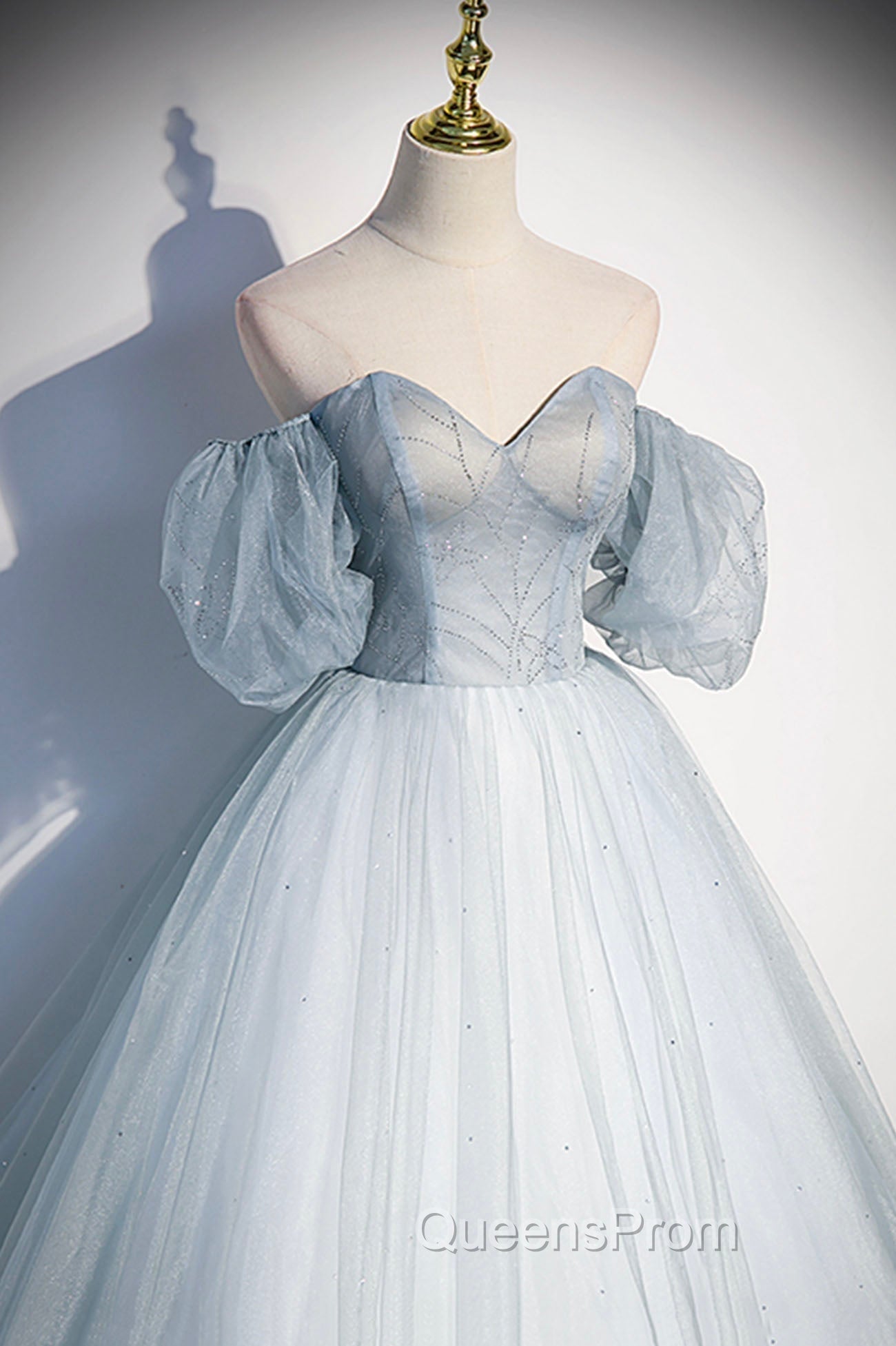 Blue Tulle Long A-Line Ball Gown, Off the Shoulder Evening Dress Secondary image