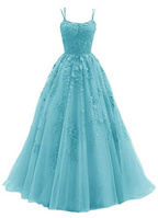 Blue Tulle Long A Line Classy Prom Dress Lace Classy Evening Dress
