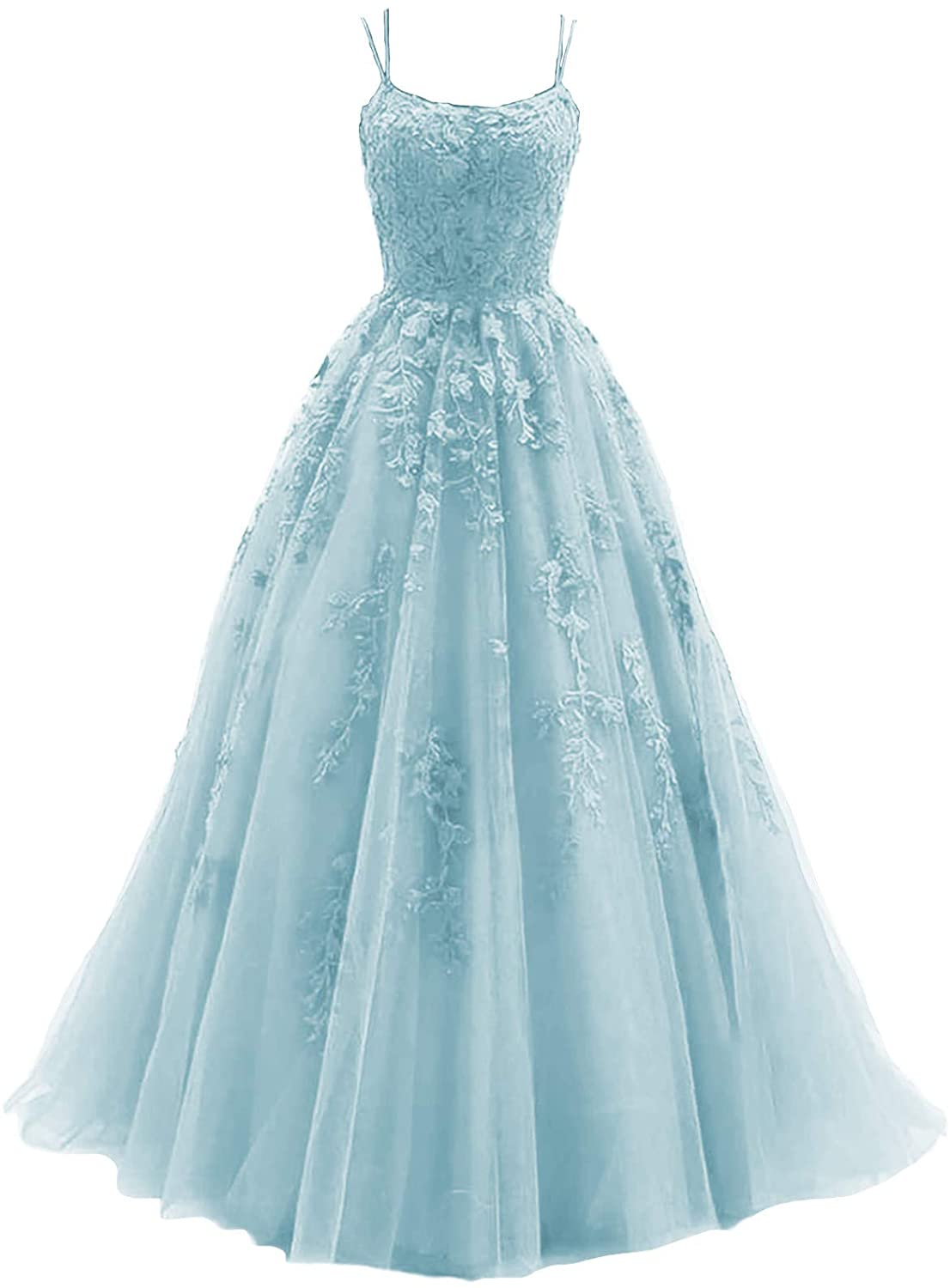 Blue Tulle Long A Line Classy Prom Dress Lace Classy Evening Dress Main image