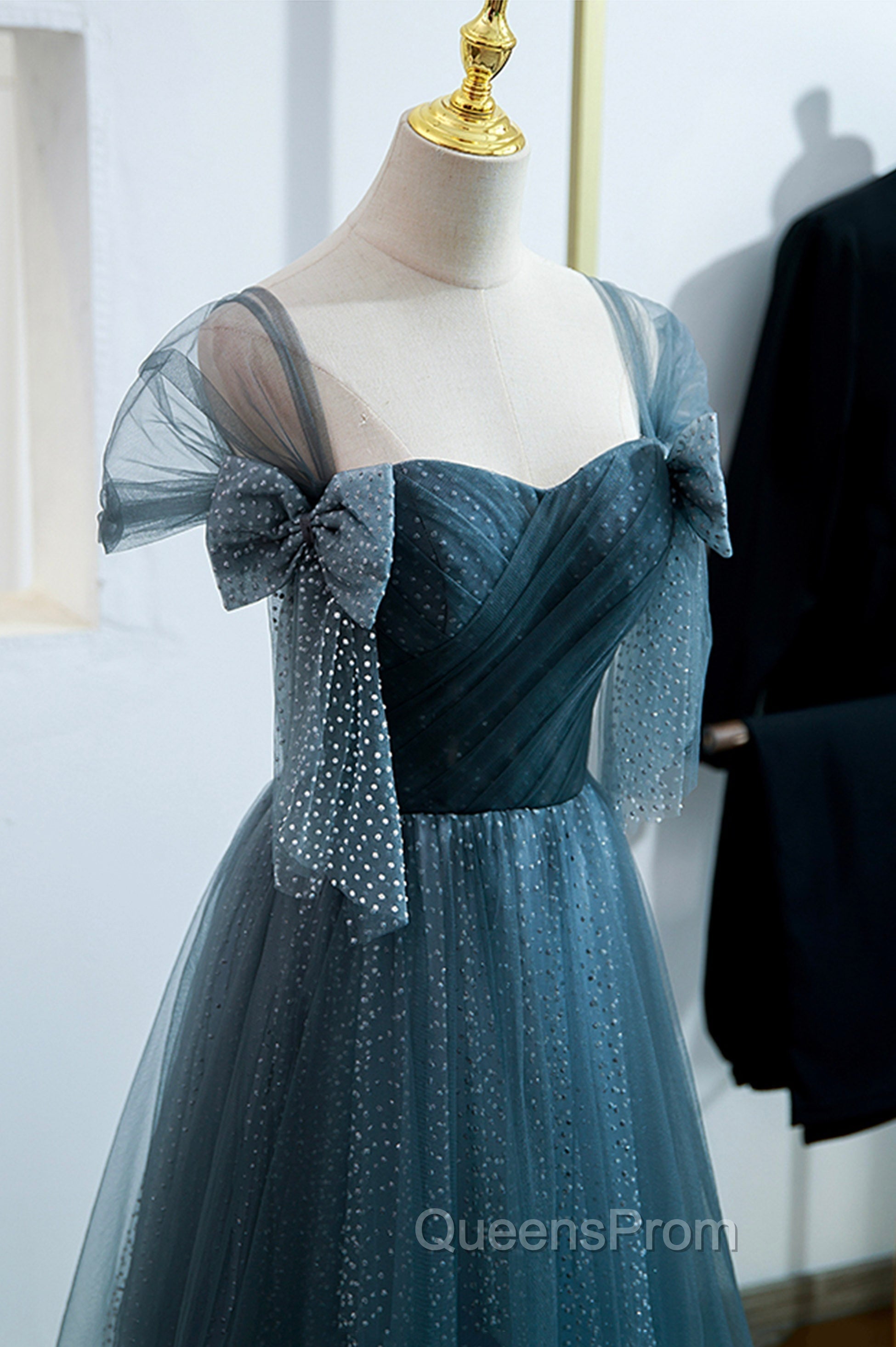 Blue Tulle Long A-Line Evening Prom Dress, Simple Sweetheart Neckline Evening Party Dress Secondary image
