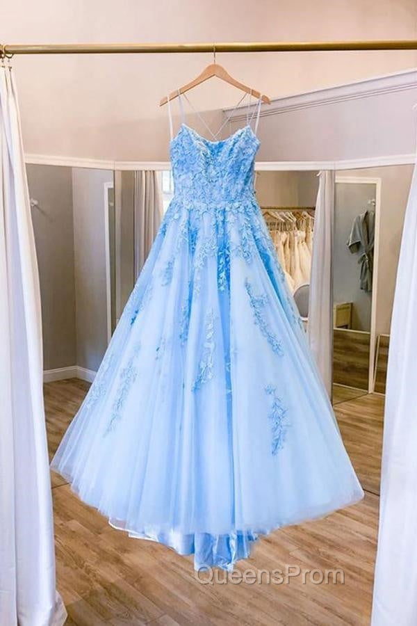 Blue Tulle Long Backless A Line Evening Prom Dress Evening Dress