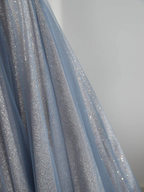 Blue Tulle Long Classy Prom Dress A-Line Off The Shoulder Classy Evening Party Dress