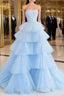 Blue Tulle Long Evening Prom Dress, Blue Tulle Ball Gown Evening Dress