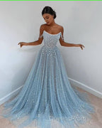 Blue tulle long Evening Prom Dress, blue tulle evening Dress
