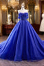 Blue Tulle Long Evening Prom Dress, Off the Shoulder Evening Party Dress