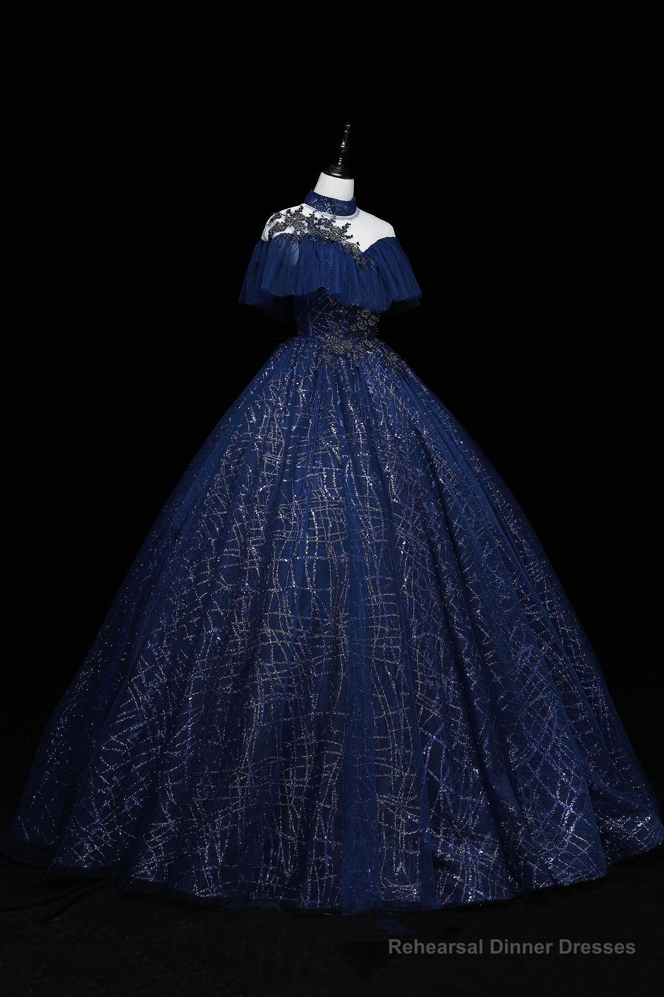 Blue Tulle Long Prom Dress with Sequins, A-Line Blue Formal Dress Secondary image