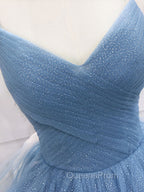 Blue Tulle Long Evening Prom Dress, Blue Tulle Evening Dress Sweet 16 Dress