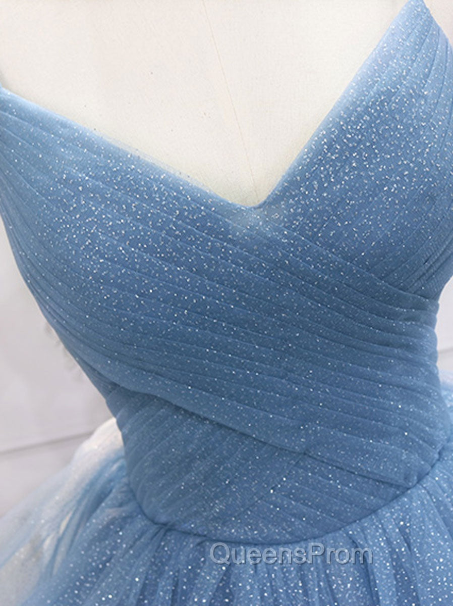 Blue Tulle Long Evening Prom Dress, Blue Tulle Evening Dress Sweet 16 Dress