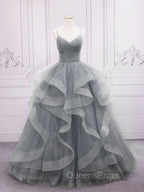 Blue Tulle Long Evening Prom Dress, Blue Tulle Evening Dress Sweet 16 Dress