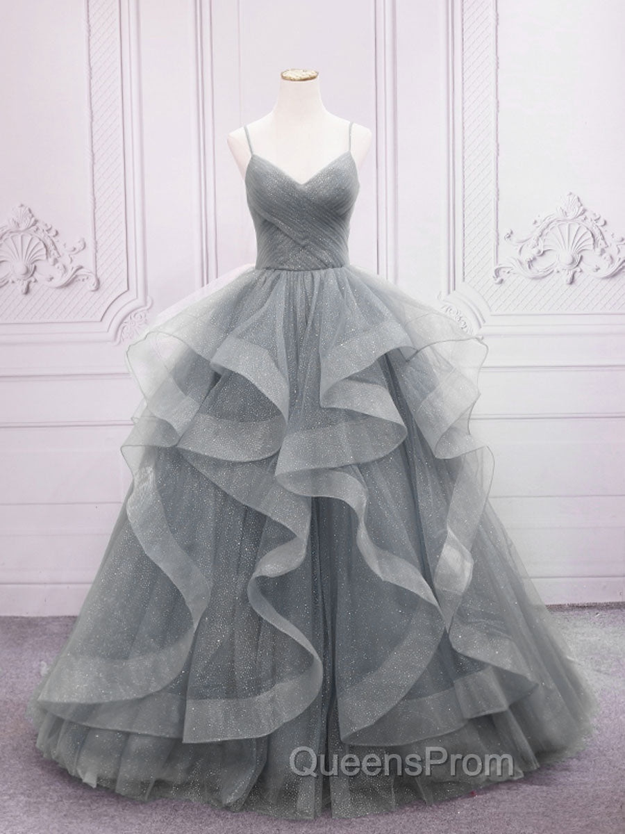 Blue Tulle Long Evening Prom Dress, Blue Tulle Evening Dress Sweet 16 Dress
