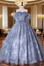 Blue Tulle Off the Shoulder Quinceanera Dress