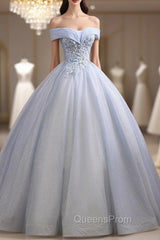 Blue Tulle Sequins Appliques Quinceanera Dress
