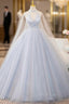 Blue Tulle Sequins Halter Quinceanera Dress