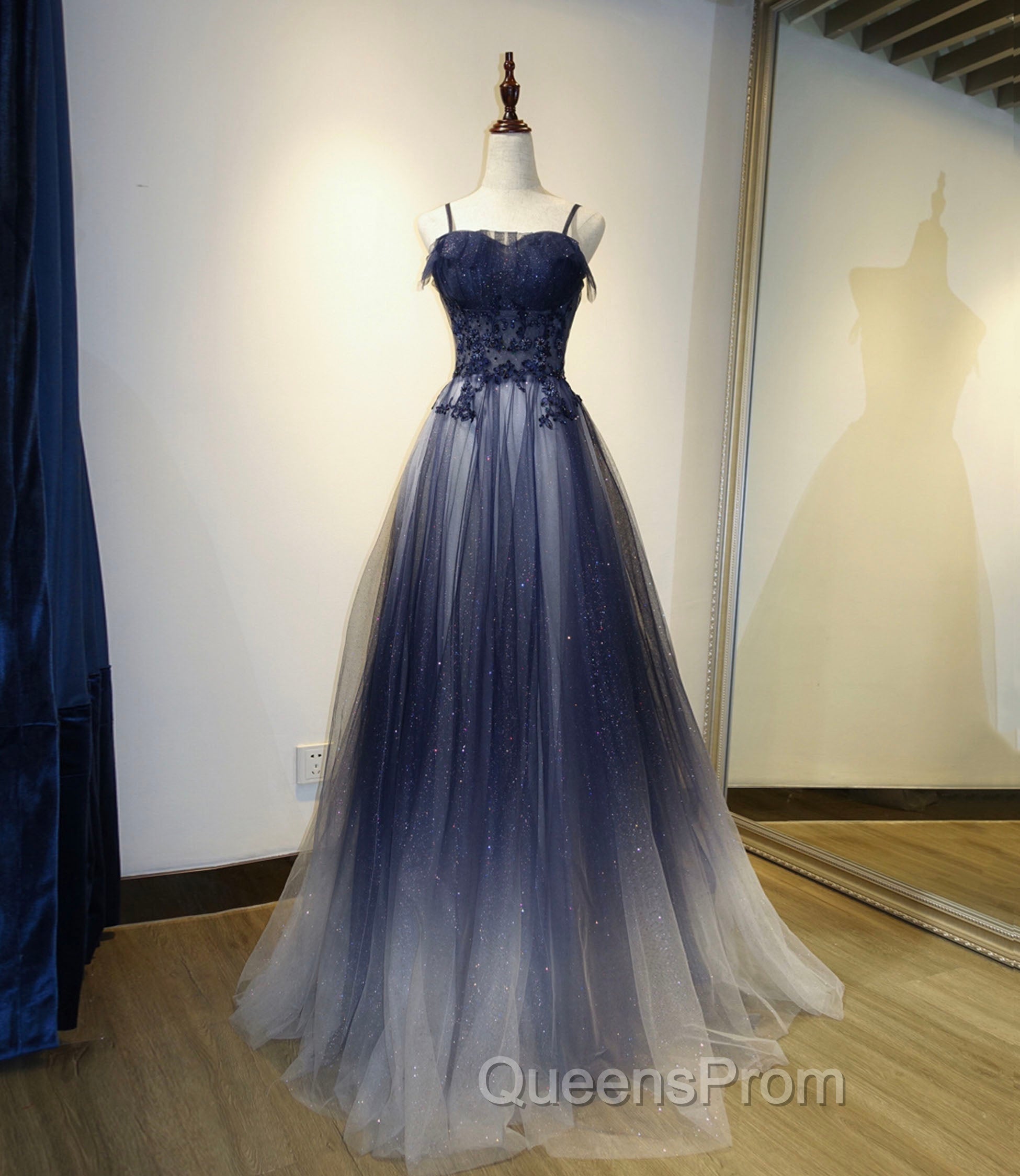 Blue tulle sequins long Evening Prom Dress blue evening Dress Secondary image