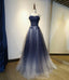 Blue tulle sequins long Evening Prom Dress blue evening Dress