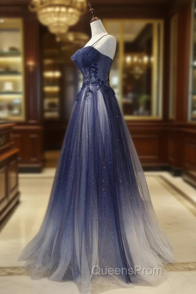Blue tulle sequins long Evening Prom Dress blue evening Dress Main image