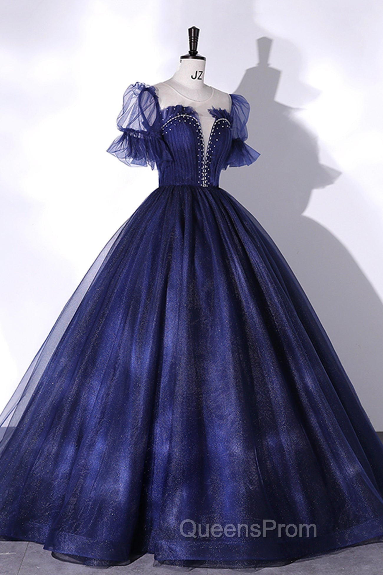 Blue Tulle Sequins Long Evening Prom Dress Blue Evening Gown Secondary image