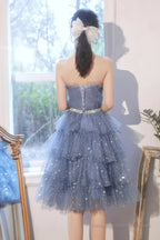 Blue Tulle Sequins Short Homecoming Dress Party Dress