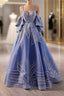 Blue Tulle Sequins Spagehtti Straps Evening Prom Dress