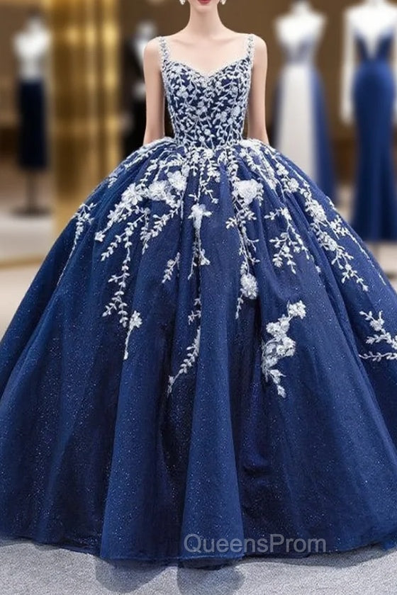 Blue Tulle Sequins Spaghetti Straps Beading Evening Prom Dress With Train