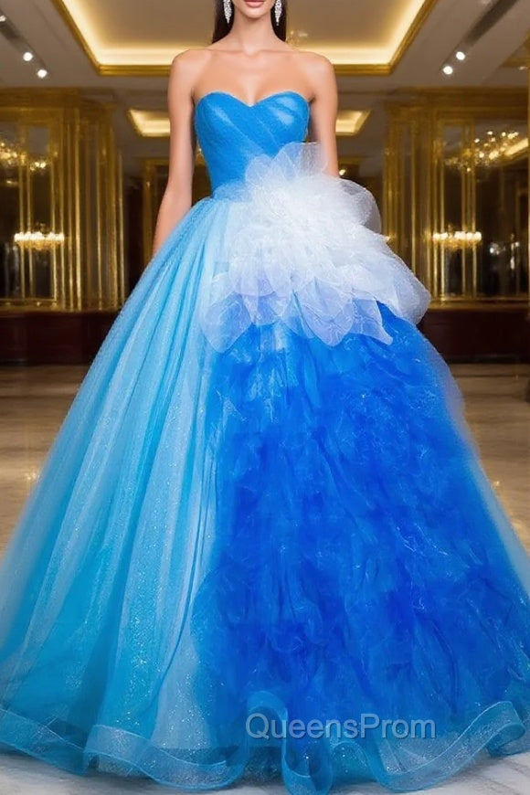 Blue Tulle Sweetheart Pleats Quinceanera Dress