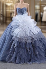 Blue Tulle Sweetheart Evening Prom Dress With Detachable Tulle