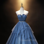 Blue Tulle Sweetheart Simple Pretty Floor Length Party Dress, Blue A-line Evening Dress Evening Prom Dress