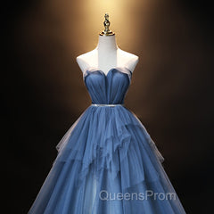 Blue Tulle Sweetheart Simple Pretty Floor Length Party Dress, Blue A-line Evening Dress Evening Prom Dress