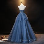 Blue Tulle Sweetheart Simple Pretty Floor Length Party Dress, Blue A-line Evening Dress Evening Prom Dress