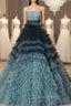 Blue Tulle Tiers Strapless Pleats Quinceanera Dress