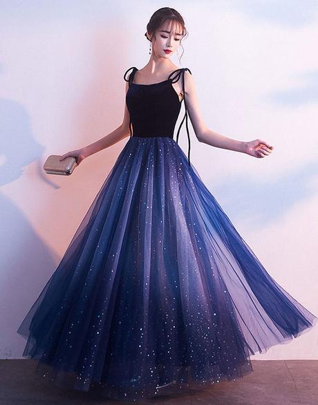 Blue Tulle With Velvet Straps Long Party Dress, Gorgeous Classy Gown Secondary image