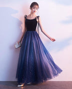 Blue Tulle With Velvet Straps Long Party Dress, Gorgeous Classy Gown